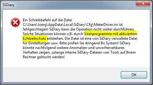 SiDiary Fehlermeldung