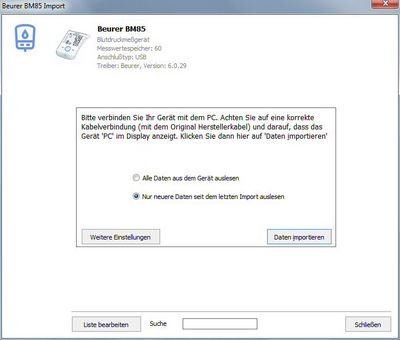 Datenübernahme vom Beurer BM85 ins Diabetes-Tagebuch